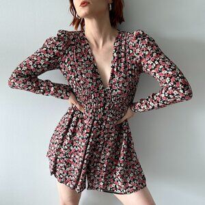 Zara Pink & Black Floral Long Sleeve Mini Dress